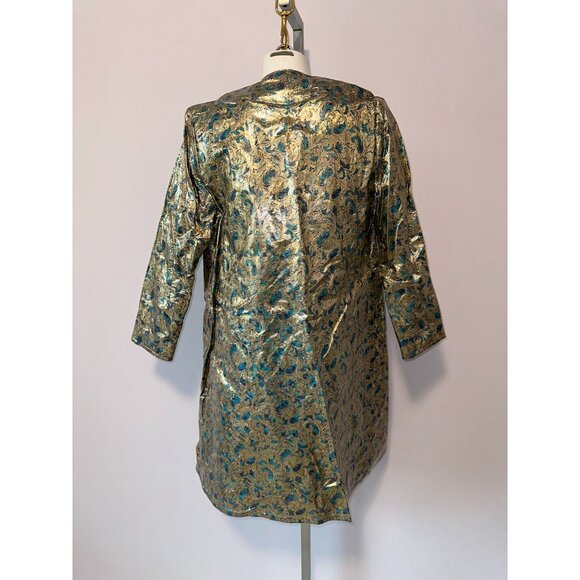 Vtg 60s Royal Topper Gold Blue Paisley Floral Jacket Size Small Plastic Rain - Picture 3 of 6